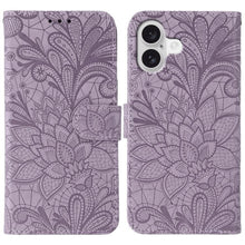 Load image into Gallery viewer, Lace Flower Embossing Flip Leather Phone Case, For iPhone 17e / 16e, For iPhone 17 Pro Max, For iPhone 17 Pro, For iPhone 17, For iPhone Air, For iPhone 16 Pro Max, For iPhone 16 Pro, For iPhone 16 Plus