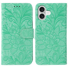 Load image into Gallery viewer, Lace Flower Embossing Flip Leather Phone Case, For iPhone 17e / 16e, For iPhone 17 Pro Max, For iPhone 17 Pro, For iPhone 17, For iPhone Air, For iPhone 16 Pro Max, For iPhone 16 Pro, For iPhone 16 Plus