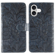 Load image into Gallery viewer, Lace Flower Embossing Flip Leather Phone Case, For iPhone 17e / 16e, For iPhone 17 Pro Max, For iPhone 17 Pro, For iPhone 17, For iPhone Air, For iPhone 16 Pro Max, For iPhone 16 Pro, For iPhone 16 Plus
