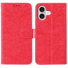Load image into Gallery viewer, Lace Flower Embossing Flip Leather Phone Case, For iPhone 17e / 16e, For iPhone 17 Pro Max, For iPhone 17 Pro, For iPhone 17, For iPhone Air, For iPhone 16 Pro Max, For iPhone 16 Pro, For iPhone 16 Plus