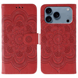 Sun Mandala Embossing Leather Phone Case, For iPhone 18 Pro / 17 Pro, For iPhone 18 Pro Max / 17 Pro Max, For iPhone 16e / 17e, For iPhone 17, For iPhone Air, For iPhone 15 Pro Max