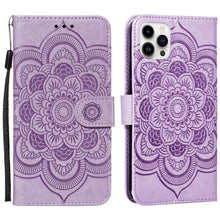 Load image into Gallery viewer, Mandala Embossing Pattern Horizontal Flip Leather Phone Case, For iPhone 16 Pro Max, For iPhone 16 Pro, For iPhone 16 Plus, For iPhone 16, For iPhone 15 Pro Max, For iPhone 15 Pro