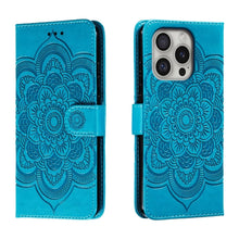 Load image into Gallery viewer, Mandala Embossing Pattern Horizontal Flip Leather Phone Case, For iPhone 16 Pro Max, For iPhone 16 Pro, For iPhone 16 Plus, For iPhone 16, For iPhone 15 Pro Max, For iPhone 15 Pro