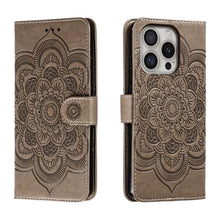 Load image into Gallery viewer, Mandala Embossing Pattern Horizontal Flip Leather Phone Case, For iPhone 16 Pro Max, For iPhone 16 Pro, For iPhone 16 Plus, For iPhone 16, For iPhone 15 Pro Max, For iPhone 15 Pro