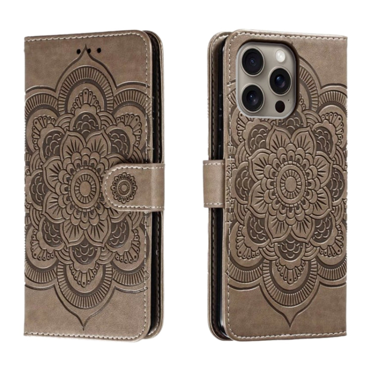 Mandala Embossing Pattern Horizontal Flip Leather Phone Case, For iPhone 16 Pro Max, For iPhone 16 Pro, For iPhone 16 Plus, For iPhone 16, For iPhone 15 Pro Max, For iPhone 15 Pro