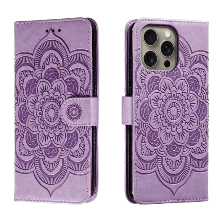 Mandala Embossing Pattern Horizontal Flip Leather Phone Case, For iPhone 16 Pro Max, For iPhone 16 Pro, For iPhone 16 Plus, For iPhone 16, For iPhone 15 Pro Max, For iPhone 15 Pro