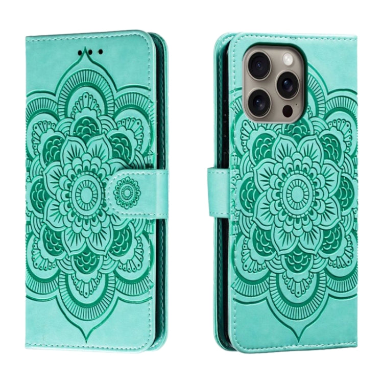 Mandala Embossing Pattern Horizontal Flip Leather Phone Case, For iPhone 16 Pro Max, For iPhone 16 Pro, For iPhone 16 Plus, For iPhone 16, For iPhone 15 Pro Max, For iPhone 15 Pro