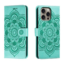 Load image into Gallery viewer, Mandala Embossing Pattern Horizontal Flip Leather Phone Case, For iPhone 16 Pro Max, For iPhone 16 Pro, For iPhone 16 Plus, For iPhone 16, For iPhone 15 Pro Max, For iPhone 15 Pro
