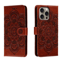 Load image into Gallery viewer, Mandala Embossing Pattern Horizontal Flip Leather Phone Case, For iPhone 16 Pro Max, For iPhone 16 Pro, For iPhone 16 Plus, For iPhone 16, For iPhone 15 Pro Max, For iPhone 15 Pro