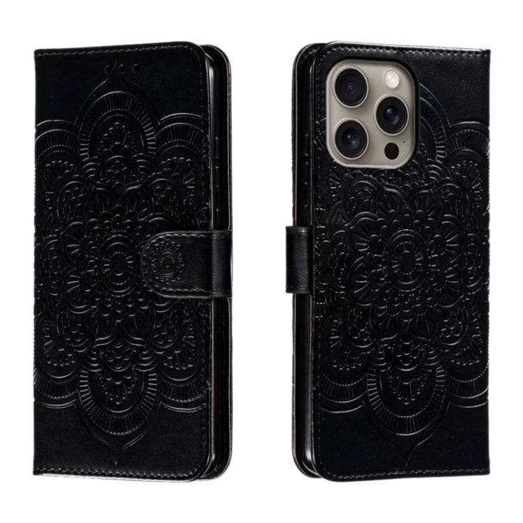 Mandala Embossing Pattern Horizontal Flip Leather Phone Case, For iPhone 16 Pro Max, For iPhone 16 Pro, For iPhone 16 Plus, For iPhone 16, For iPhone 15 Pro Max, For iPhone 15 Pro