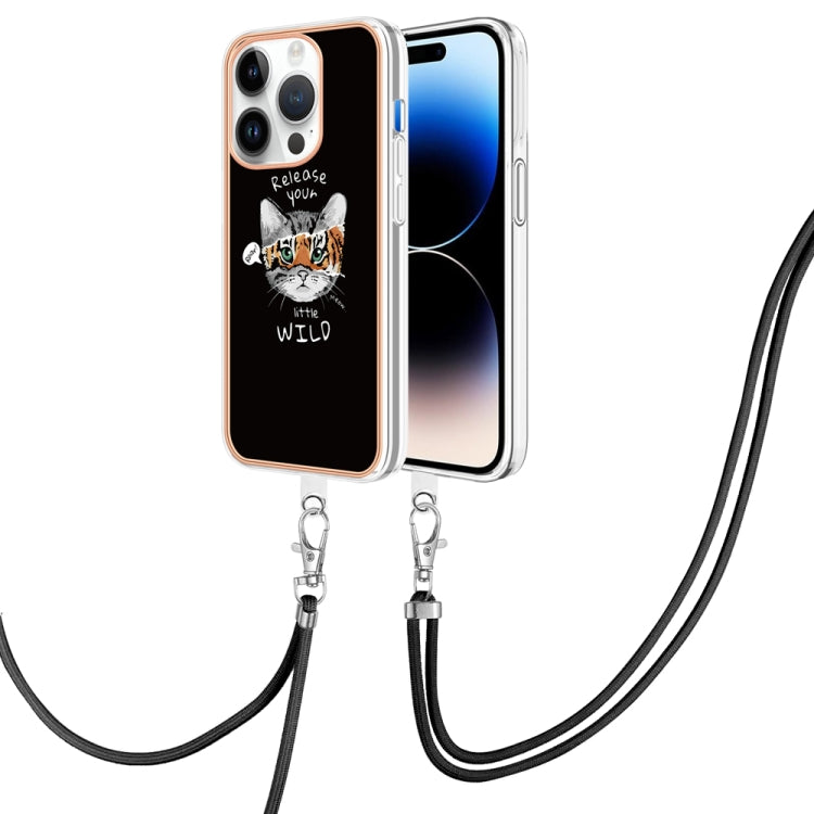 Electroplating Dual-side IMD Phone Case with Lanyard, For iPhone 15 Plus, For iPhone 15, For iPhone 14 Plus, For iPhone 14, For iPhone 14 Pro, For iPhone 14 Pro Max