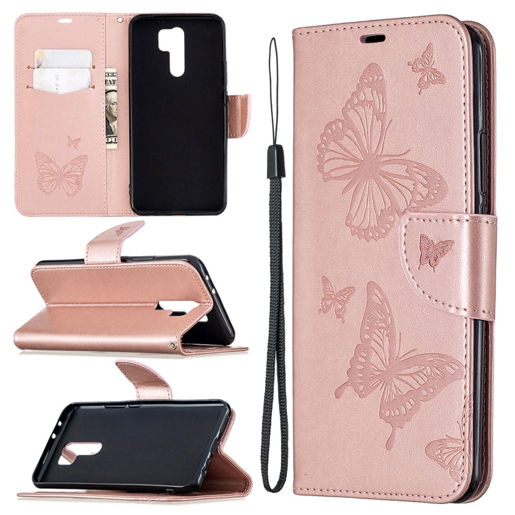 Two Butterflies Embossing Pattern Horizontal Flip Leather Case with Holder & Card Slot & Wallet & Lanyard, For Huawei Honor 9X Lite, For Xiaomi Redmi 9