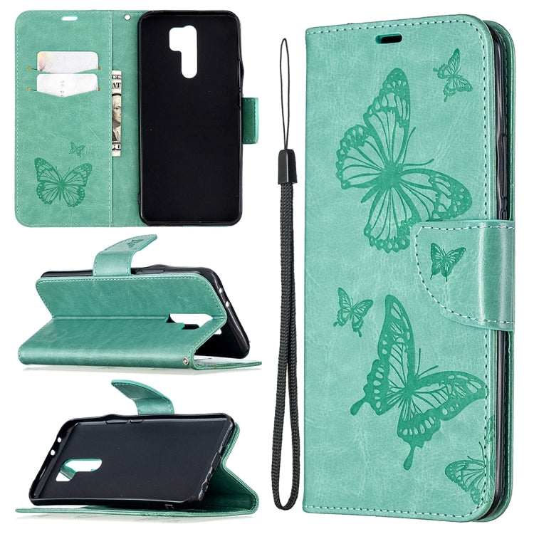 Two Butterflies Embossing Pattern Horizontal Flip Leather Case with Holder & Card Slot & Wallet & Lanyard, For Huawei Honor 9X Lite, For Xiaomi Redmi 9