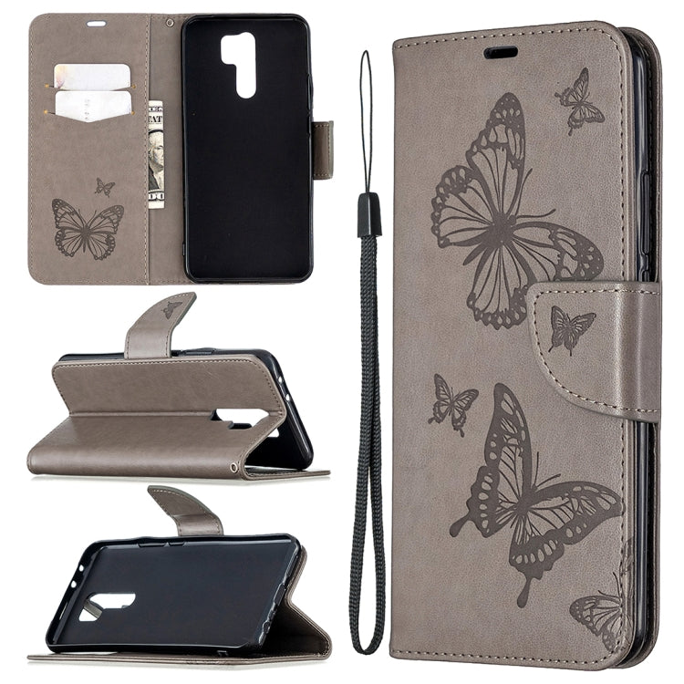 Two Butterflies Embossing Pattern Horizontal Flip Leather Case with Holder & Card Slot & Wallet & Lanyard, For Huawei Honor 9X Lite, For Xiaomi Redmi 9