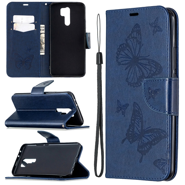 Two Butterflies Embossing Pattern Horizontal Flip Leather Case with Holder & Card Slot & Wallet & Lanyard, For Huawei Honor 9X Lite, For Xiaomi Redmi 9