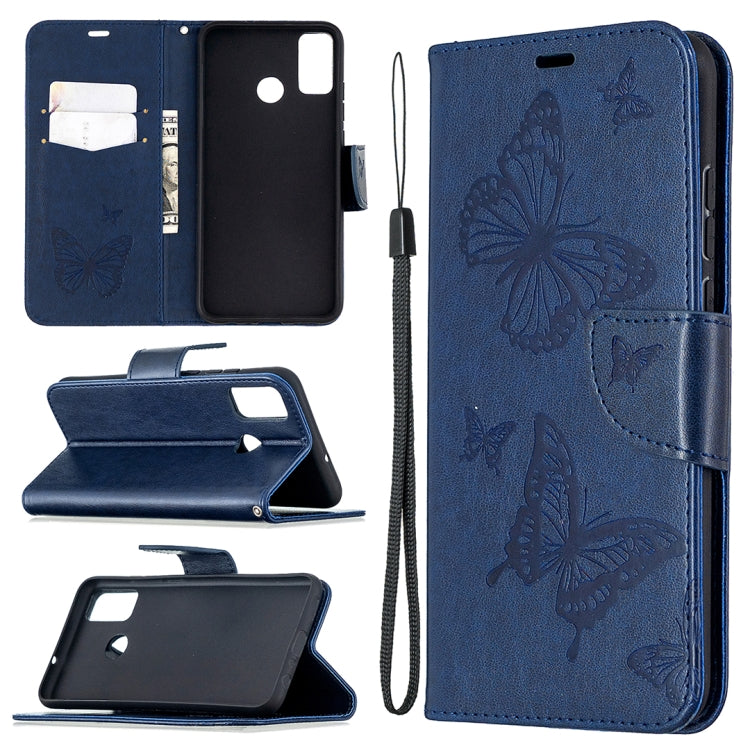 Two Butterflies Embossing Pattern Horizontal Flip Leather Case with Holder & Card Slot & Wallet & Lanyard, For Huawei Honor 9X Lite, For Xiaomi Redmi 9