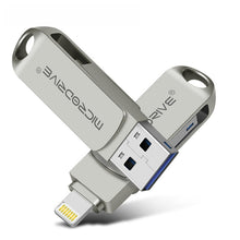 Load image into Gallery viewer, MicroDrive 2 In 1 Lightning + USB2.0 Portable Metal USB Flash Disk, 8GB, 16GB, 32GB, 64GB, 128GB, 256GB, 512GB