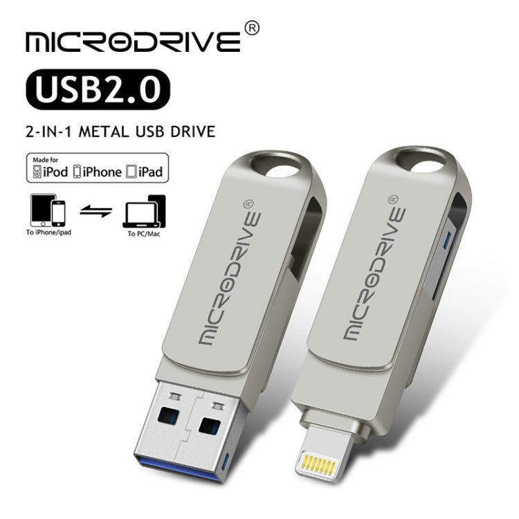 MicroDrive 2 In 1 Lightning + USB2.0 Portable Metal USB Flash Disk, 8GB, 16GB, 32GB, 64GB, 128GB, 256GB, 512GB