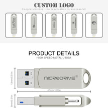 Load image into Gallery viewer, MicroDrive 2 In 1 Lightning + USB2.0 Portable Metal USB Flash Disk, 8GB, 16GB, 32GB, 64GB, 128GB, 256GB, 512GB
