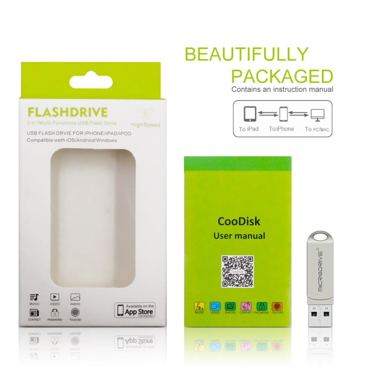 MicroDrive 2 In 1 Lightning + USB2.0 Portable Metal USB Flash Disk, 8GB, 16GB, 32GB, 64GB, 128GB, 256GB, 512GB