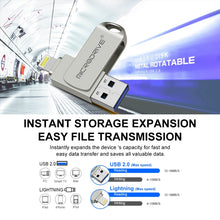 Load image into Gallery viewer, MicroDrive 2 In 1 Lightning + USB2.0 Portable Metal USB Flash Disk, 8GB, 16GB, 32GB, 64GB, 128GB, 256GB, 512GB