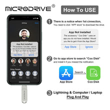 Load image into Gallery viewer, MicroDrive 2 In 1 Lightning + USB2.0 Portable Metal USB Flash Disk, 8GB, 16GB, 32GB, 64GB, 128GB, 256GB, 512GB