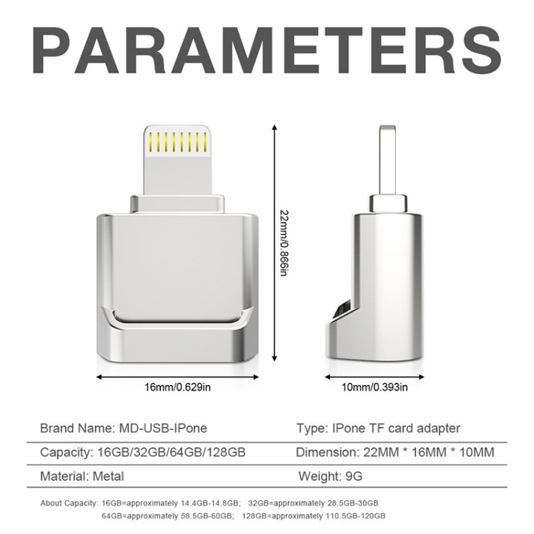 MicroDrive 8pin To TF Card Adapter Mini iPhone & iPad TF Card Reader, Card Reader, 16GB, 32GB, 64GB, 128GB, 256GB