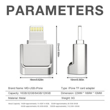 Load image into Gallery viewer, MicroDrive 8pin To TF Card Adapter Mini iPhone &amp; iPad TF Card Reader, Card Reader, 16GB, 32GB, 64GB, 128GB, 256GB