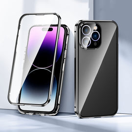 Magnetic Double-buckle HD Tempered Glass Phone Case, For iPhone 15, For iPhone 13 Pro Max, For iPhone 13 Pro, For iPhone 13, For iPhone 12, For iPhone 12 Pro Max, For iPhone 12 Pro, For iPhone 11 Pro Max, For iPhone 11