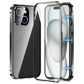 Magnetic Double-buckle HD Tempered Glass Phone Case, For iPhone 15, For iPhone 13 Pro Max, For iPhone 13 Pro, For iPhone 13, For iPhone 12, For iPhone 12 Pro Max, For iPhone 12 Pro, For iPhone 11 Pro Max, For iPhone 11
