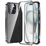 Magnetic Double-buckle HD Tempered Glass Phone Case, For iPhone 15, For iPhone 13 Pro Max, For iPhone 13 Pro, For iPhone 13, For iPhone 12, For iPhone 12 Pro Max, For iPhone 12 Pro, For iPhone 11 Pro Max, For iPhone 11