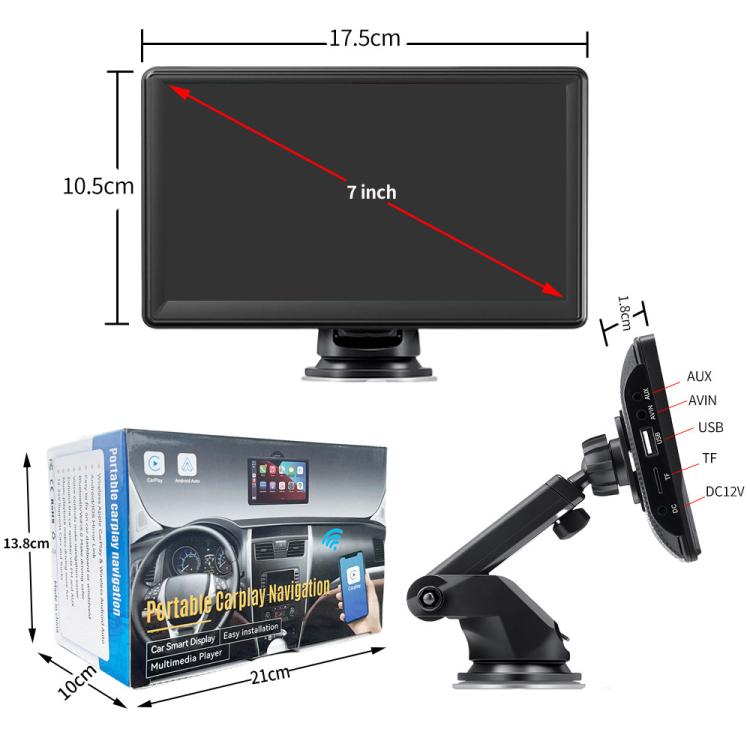 Car 7 inch IPS Portable Smart Screen Wireless Screen Projection Carplay Android Auto, with Reversing Camera, with Reversing Camera