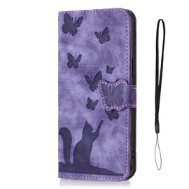 Butterfly Cat Embossing Flip Leather Phone Case, For iPhone 12 Pro Max, For iPhone 12 mini, For iPhone 11 Pro Max, For iPhone 11, For iPhone 11 Pro, For iPhone X / XS, For iPhone XR, For iPhone XS Max, For iPhone 8 Plus / 7 Plus
