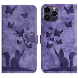 Butterfly Cat Embossing Flip Leather Phone Case, For iPhone 12 Pro Max, For iPhone 12 mini, For iPhone 11 Pro Max, For iPhone 11, For iPhone 11 Pro, For iPhone X / XS, For iPhone XR, For iPhone XS Max, For iPhone 8 Plus / 7 Plus