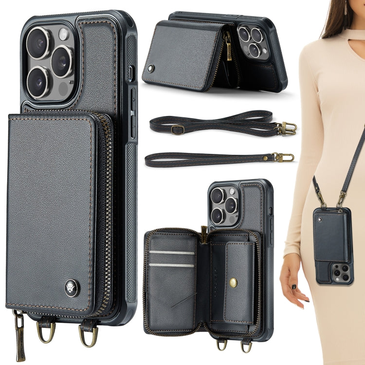 JEEHOOD C22 Series Zipper Wallet Leather Phone Case with Dual Lanyard, For iPhone 17 Pro Max, For iPhone 17 Pro, For iPhone Air, For iPhone 16 Pro Max, For iPhone 16 Pro, For iPhone 16 Plus, For iPhone 16, For iPhone 15 Pro Max