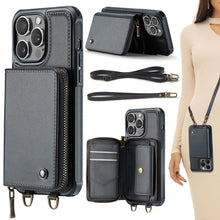 Load image into Gallery viewer, JEEHOOD C22 Series Zipper Wallet Leather Phone Case with Dual Lanyard, For iPhone 17 Pro Max, For iPhone 17 Pro, For iPhone Air, For iPhone 16 Pro Max, For iPhone 16 Pro, For iPhone 16 Plus, For iPhone 16, For iPhone 15 Pro Max