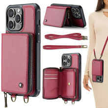 Load image into Gallery viewer, JEEHOOD C22 Series Zipper Wallet Leather Phone Case with Dual Lanyard, For iPhone 17 Pro Max, For iPhone 17 Pro, For iPhone Air, For iPhone 16 Pro Max, For iPhone 16 Pro, For iPhone 16 Plus, For iPhone 16, For iPhone 15 Pro Max