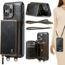 Load image into Gallery viewer, JEEHOOD C22 Series Zipper Wallet Leather Phone Case with Dual Lanyard, For iPhone 17 Pro Max, For iPhone 17 Pro, For iPhone Air, For iPhone 16 Pro Max, For iPhone 16 Pro, For iPhone 16 Plus, For iPhone 16, For iPhone 15 Pro Max