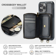Load image into Gallery viewer, JEEHOOD C22 Series Zipper Wallet Leather Phone Case with Dual Lanyard, For iPhone 15 Pro, For iPhone 15 Plus, For iPhone 15