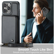 Load image into Gallery viewer, JEEHOOD C22 Series Zipper Wallet Leather Phone Case with Dual Lanyard, For iPhone 15 Pro, For iPhone 15 Plus, For iPhone 15