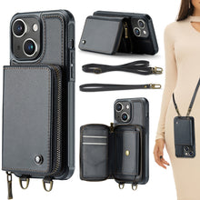 Load image into Gallery viewer, JEEHOOD C22 Series Zipper Wallet Leather Phone Case with Dual Lanyard, For iPhone 15 Pro, For iPhone 15 Plus, For iPhone 15