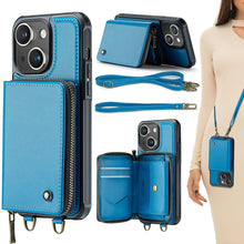 Load image into Gallery viewer, JEEHOOD C22 Series Zipper Wallet Leather Phone Case with Dual Lanyard, For iPhone 15 Pro, For iPhone 15 Plus, For iPhone 15