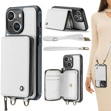 Load image into Gallery viewer, JEEHOOD C22 Series Zipper Wallet Leather Phone Case with Dual Lanyard, For iPhone 15 Pro, For iPhone 15 Plus, For iPhone 15