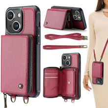 Load image into Gallery viewer, JEEHOOD C22 Series Zipper Wallet Leather Phone Case with Dual Lanyard, For iPhone 15 Pro, For iPhone 15 Plus, For iPhone 15