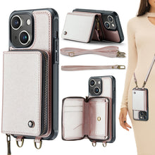 Load image into Gallery viewer, JEEHOOD C22 Series Zipper Wallet Leather Phone Case with Dual Lanyard, For iPhone 15 Pro, For iPhone 15 Plus, For iPhone 15