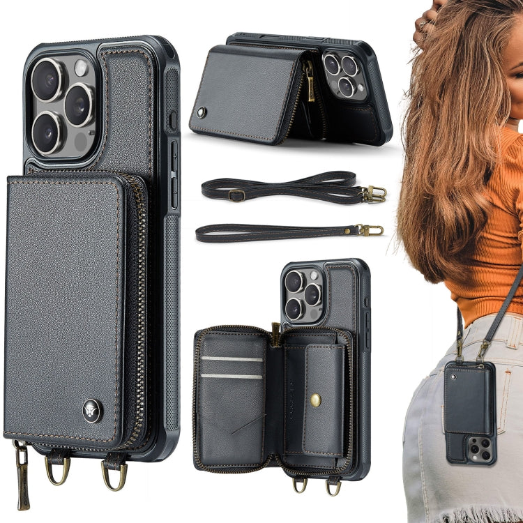 JEEHOOD C22 Series Zipper Wallet Leather Phone Case with Dual Lanyard, For iPhone 17 Pro Max, For iPhone 17 Pro, For iPhone Air, For iPhone 16 Pro Max, For iPhone 16 Pro, For iPhone 16 Plus, For iPhone 16, For iPhone 15 Pro Max