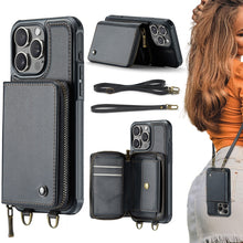 Load image into Gallery viewer, JEEHOOD C22 Series Zipper Wallet Leather Phone Case with Dual Lanyard, For iPhone 17 Pro Max, For iPhone 17 Pro, For iPhone Air, For iPhone 16 Pro Max, For iPhone 16 Pro, For iPhone 16 Plus, For iPhone 16, For iPhone 15 Pro Max