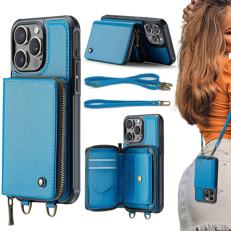 JEEHOOD C22 Series Zipper Wallet Leather Phone Case with Dual Lanyard, For iPhone 17 Pro Max, For iPhone 17 Pro, For iPhone Air, For iPhone 16 Pro Max, For iPhone 16 Pro, For iPhone 16 Plus, For iPhone 16, For iPhone 15 Pro Max
