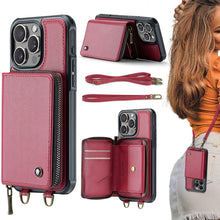 Load image into Gallery viewer, JEEHOOD C22 Series Zipper Wallet Leather Phone Case with Dual Lanyard, For iPhone 17 Pro Max, For iPhone 17 Pro, For iPhone Air, For iPhone 16 Pro Max, For iPhone 16 Pro, For iPhone 16 Plus, For iPhone 16, For iPhone 15 Pro Max