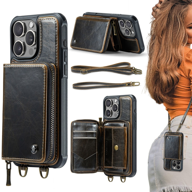 JEEHOOD C22 Series Zipper Wallet Leather Phone Case with Dual Lanyard, For iPhone 17 Pro Max, For iPhone 17 Pro, For iPhone Air, For iPhone 16 Pro Max, For iPhone 16 Pro, For iPhone 16 Plus, For iPhone 16, For iPhone 15 Pro Max